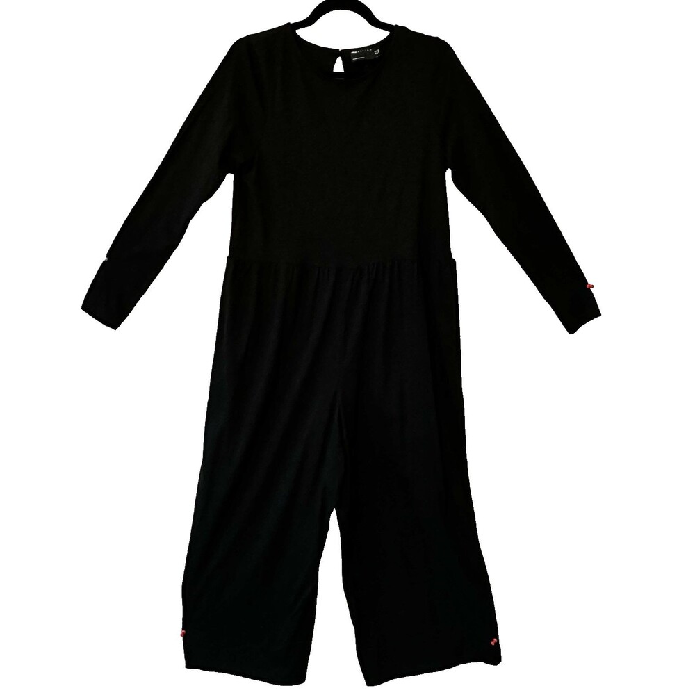 Asos Design Jumpsuit Womens Size 10 Black Flowy Wide Leg Pants Keyhole Back